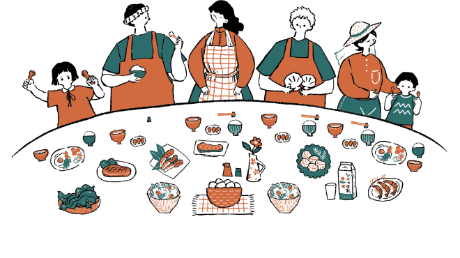 けさのさけ標津町の食卓イメージイラスト